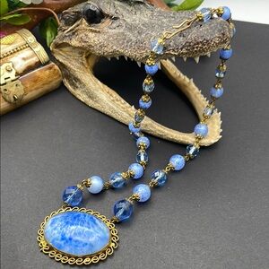 Czechoslovakia glass necklace antique B11🔥